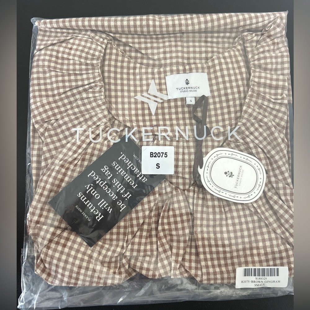 Tuckernuck X Studio McGee Mocha Cotton Finn Gingham Dress NWT size Small - Picture 6 of 6